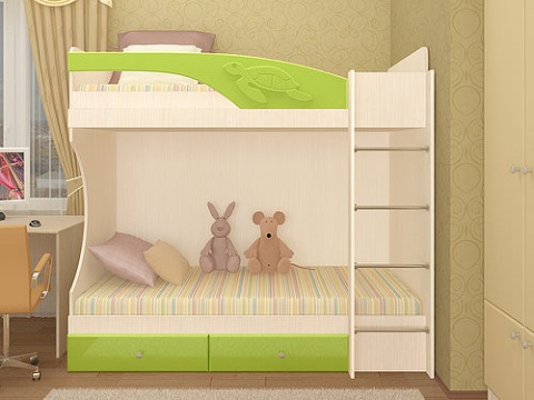 Кровать 2-х Ярусная Ириска МДФ (2,03х1,85х1,08/сп. место 0,8х2,0)/Разные Цвета