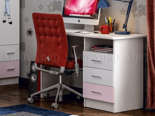 Стол Письменный Fashion (Ш-1100 мм х Г-550 мм x В-750 мм) Белый/Розовый